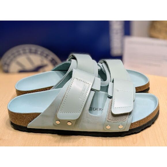 Birkenstock Uji Surf Green Nubuck Leather Two Strap Shine Sandals W9 EU40 NIB - Picture 4 of 13